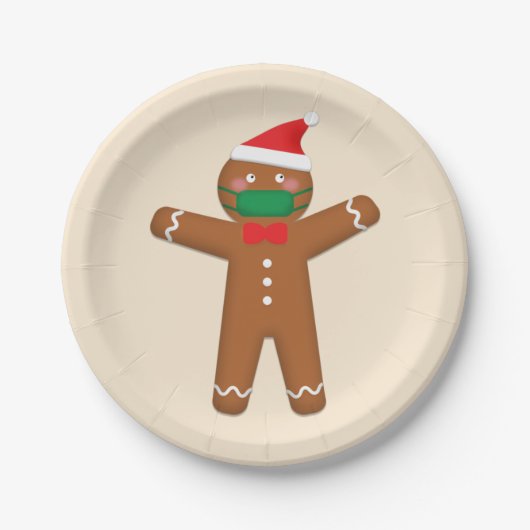 Frohe Weihnachten Gingerbread Mann in Gesicht Mask Pappteller (Vorderseite)