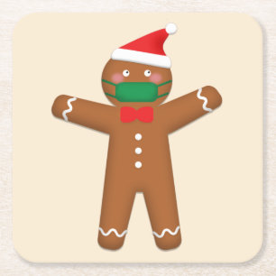 Frohe Weihnachten Gingerbread Mann in Gesicht Mask Rechteckiger Pappuntersetzer