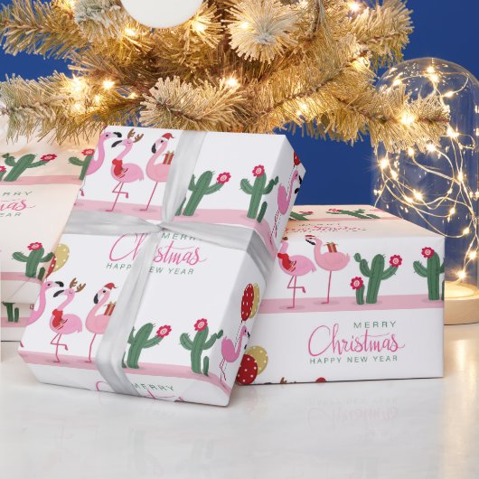 Frohe Weihnachten Girly Niedlich Pink Flamingo Cac Geschenkpapier (Feiertage)