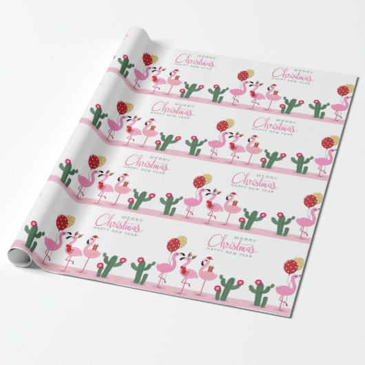 Frohe Weihnachten Girly Niedlich Pink Flamingo Cac Geschenkpapier (Ungerollt)