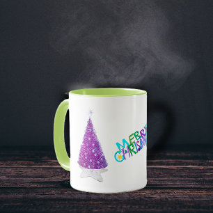 Frohe Weihnachten Glanz Rosa silberne Bäume Tasse
