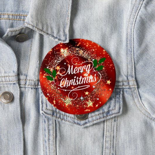 Frohe Weihnachten, glänzende Rot und Gold, Button (Beispiel)