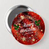 Frohe Weihnachten, glänzende Rot und Gold, Button (Vorne & Hinten)