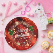 Frohe Weihnachten, glänzende Rot und Gold, Pappteller (Party)