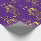Frohe Weihnachten, glänzendes lila und goldenes De Geschenkpapier (Ecke)