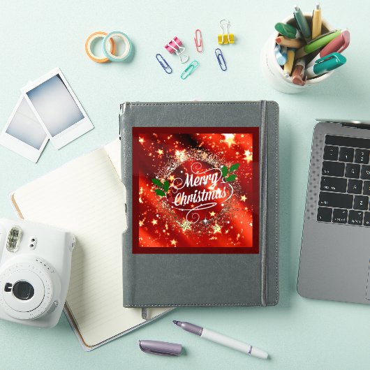 Frohe Weihnachten, glänzendes Rot- und Golddesign Aufkleber (iPad Hülle)