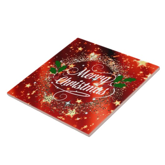 Frohe Weihnachten, glänzendes Rot- und Golddesign Fliese (Seite)
