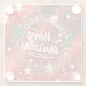 Frohe Weihnachten, glänzendes Rot- und Golddesign Glasuntersetzer (Rückseite)