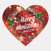 Frohe Weihnachten, glänzendes Rot- und Golddesign Herz-Aufkleber (Vorderseite)