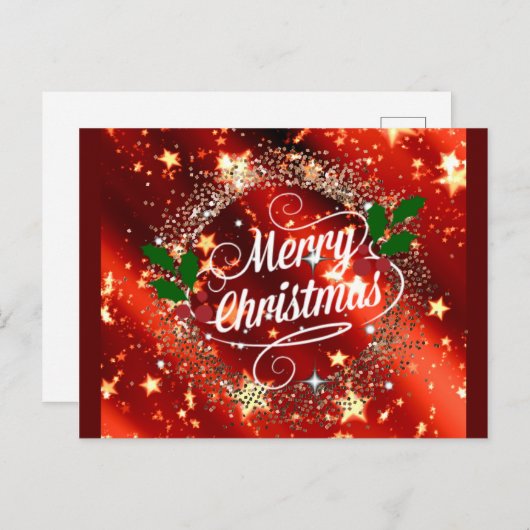 Frohe Weihnachten, glänzendes Rot- und Golddesign Postkarte (Vorne/Hinten)