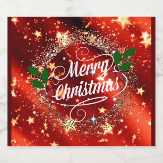 Frohe Weihnachten, glänzendes Rot- und Golddesign Schaumweinetikett (Einzelnes Label)