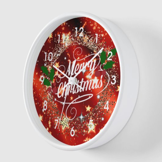 Frohe Weihnachten, glänzendes Rot- und Golddesign Uhr (Winkel)