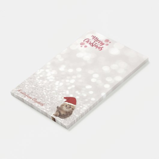 Frohe Weihnachten, Glittery Bokeh, Katze mit Weihn Post-it Klebezettel (angewinkelt)