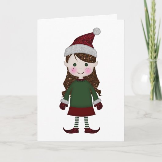 Frohe Weihnachten Glittery Elf Girl Winter Red Gre (Vorderseite)