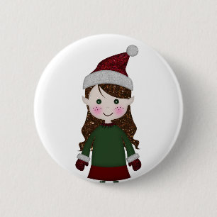 Frohe Weihnachten Glittery Elf Girl Winter Red Gre Button