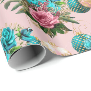 Frohe Weihnachten Glitzer Bauble Gold Rosa Rose Bl Geschenkpapier