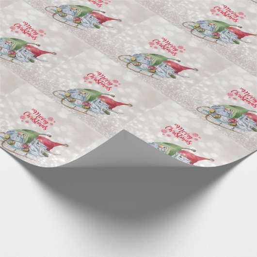 Frohe Weihnachten, Glitzer Bokeh, Niedlich Gnomes Geschenkpapier (Ecke)