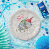 Frohe Weihnachten, Glitzer Bokeh, Niedlich Gnomes  Pappteller (Party)