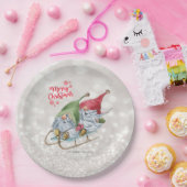 Frohe Weihnachten, Glitzer Bokeh, Niedlich Gnomes  Pappteller (Party)