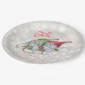 Frohe Weihnachten, Glitzer Bokeh, Niedlich Gnomes  Pappteller (Schrägansicht)