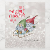 Frohe Weihnachten, Glitzer Bokeh, Niedlich Gnomes Weinetikett (Einzelnes Label)