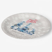 Frohe Weihnachten, Glitzer Bokeh, Niedliche blaue  Pappteller (Schrägansicht)