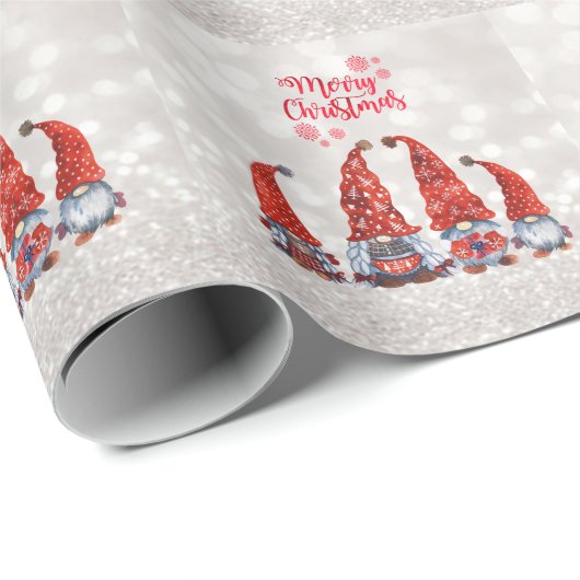 Frohe Weihnachten, Glitzer Bokeh, Niedliche Gnomes Geschenkpapier (Rolleneckpunkt)