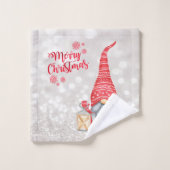 Frohe Weihnachten, Glitzer Bokeh, Niedlicher Gnome Badhandtuch Set (Waschlappen)