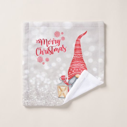 Frohe Weihnachten, Glitzer Bokeh, Niedlicher Gnome Badhandtuch Set (Waschlappen)