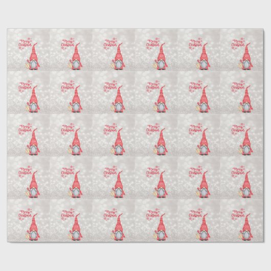 Frohe Weihnachten, Glitzer Bokeh, Niedlicher Gnome Geschenkpapier (Flach)