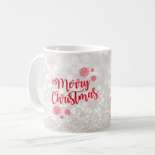 Frohe Weihnachten, Glitzer Bokeh, Niedlicher Gnome Kaffeetasse (Vorderseite Links)