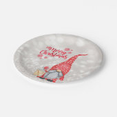 Frohe Weihnachten, Glitzer Bokeh, Niedlicher Gnome Pappteller (Schrägansicht)