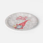 Frohe Weihnachten, Glitzer Bokeh, Niedlicher Gnome Pappteller (Schrägansicht)