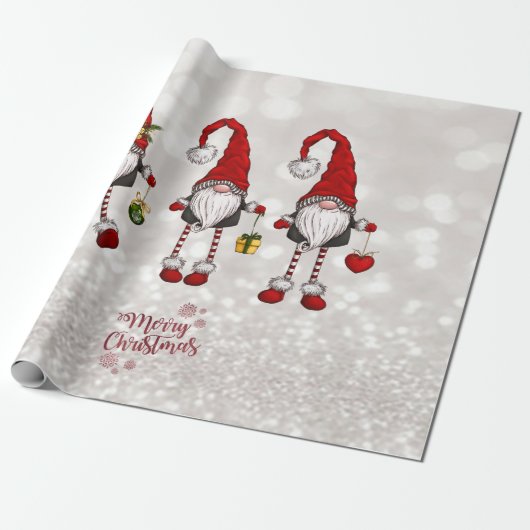 Frohe Weihnachten, Glitzer Bokeh Red Gnomes Geschenkpapier (Ungerollt)