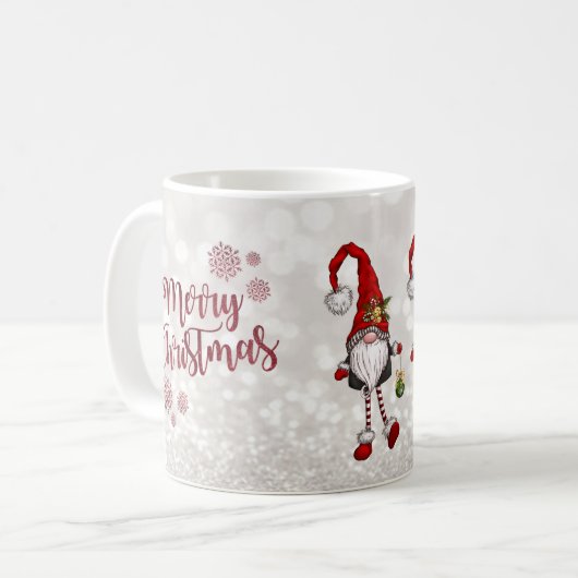 Frohe Weihnachten, Glitzer Bokeh Red Gnomes Kaffeetasse (Vorderseite Links)