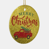 Frohe Weihnachten Glitzer Red Truck Weihnachtsbaum Keramik Ornament (Rechts)