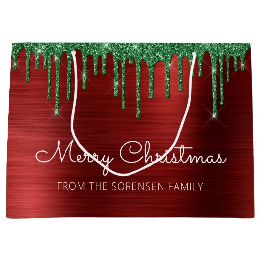 Frohe Weihnachten Glitzer Tropfen Red Green Glam Große Geschenktüte (Vorderseite)