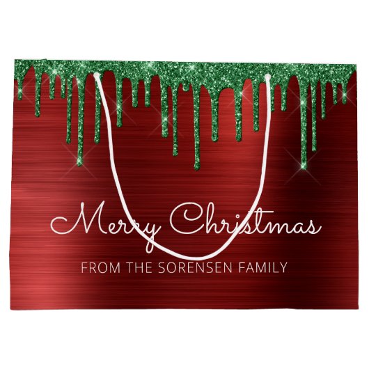 Frohe Weihnachten Glitzer Tropfen Red Green Glam Große Geschenktüte (Rückseite)
