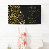 Frohe Weihnachten Glück 2017 Tree Stars Black Gold Banner (Insitu)