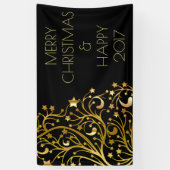 Frohe Weihnachten Glück 2017 Tree Stars Black Gold Banner (Vertikal)