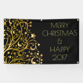 Frohe Weihnachten Glück 2017 Tree Stars Black Gold Banner (Horizontal)