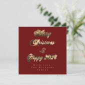 Frohe Weihnachten Glück 2024 Red and Gold Script (Stehend Vorderseite)