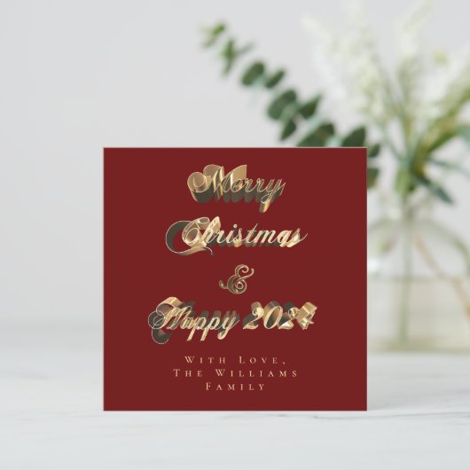 Frohe Weihnachten Glück 2024 Red and Gold Script (Stehend Vorderseite)