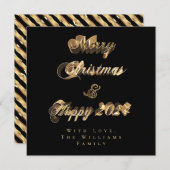 Frohe Weihnachten Glück 2024 Schwarz-Gold-Script (Vorne/Hinten)