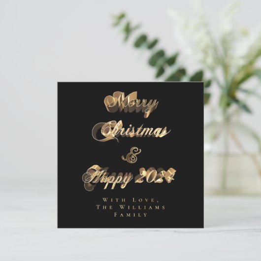 Frohe Weihnachten Glück 2024 Schwarz-Gold-Script (Stehend Vorderseite)