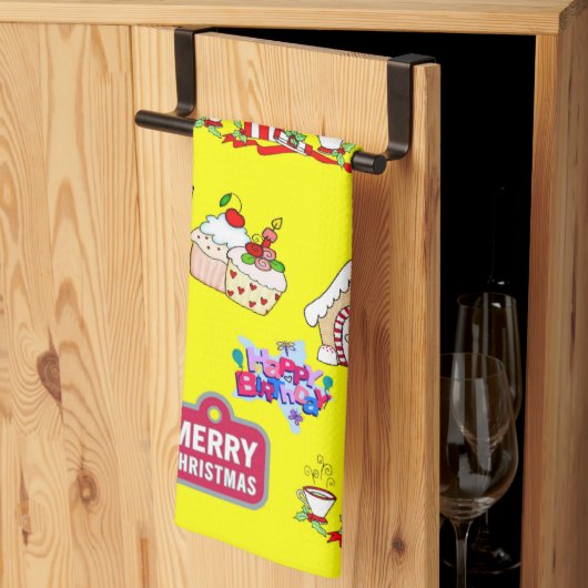 Frohe Weihnachten Glück Geburtstag Küche Handtuch (Drittel gefaltet)