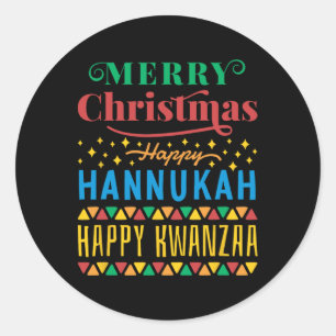 Frohe Weihnachten Glück Hanukkah Happy Kwanzaa 8 Runder Aufkleber