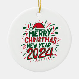 Frohe Weihnachten Glück im neuen Jahr 2024 Keramik Ornament