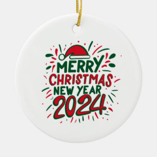 Frohe Weihnachten Glück im neuen Jahr 2024 Keramik Ornament