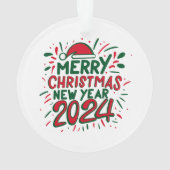 Frohe Weihnachten Glück im neuen Jahr 2024 Ornament (Rückseite)